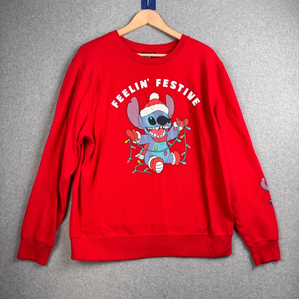 Disney Stitch Sweatshirt Womens XL Red Feelin Festive Holiday Christmas Graphic